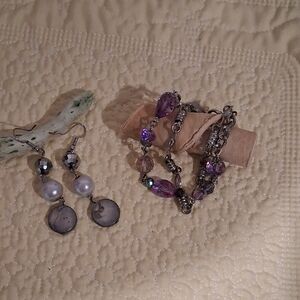 Kirks Folly Purple and Silver Charm Bracelet & Earrings ** READ DESCRIPTION **